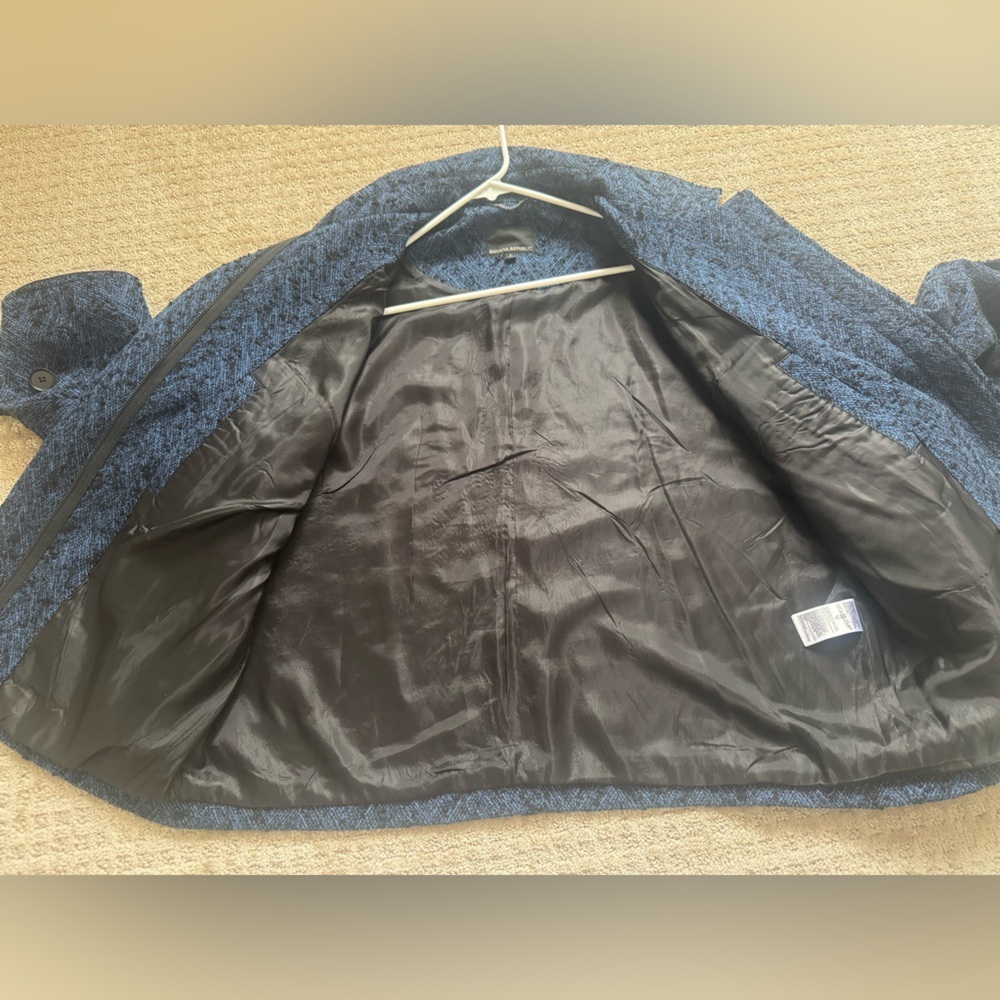 Banana Republic Blue Textured Crop Jacket Buckle Collar Womens L - Picture 12 of 13